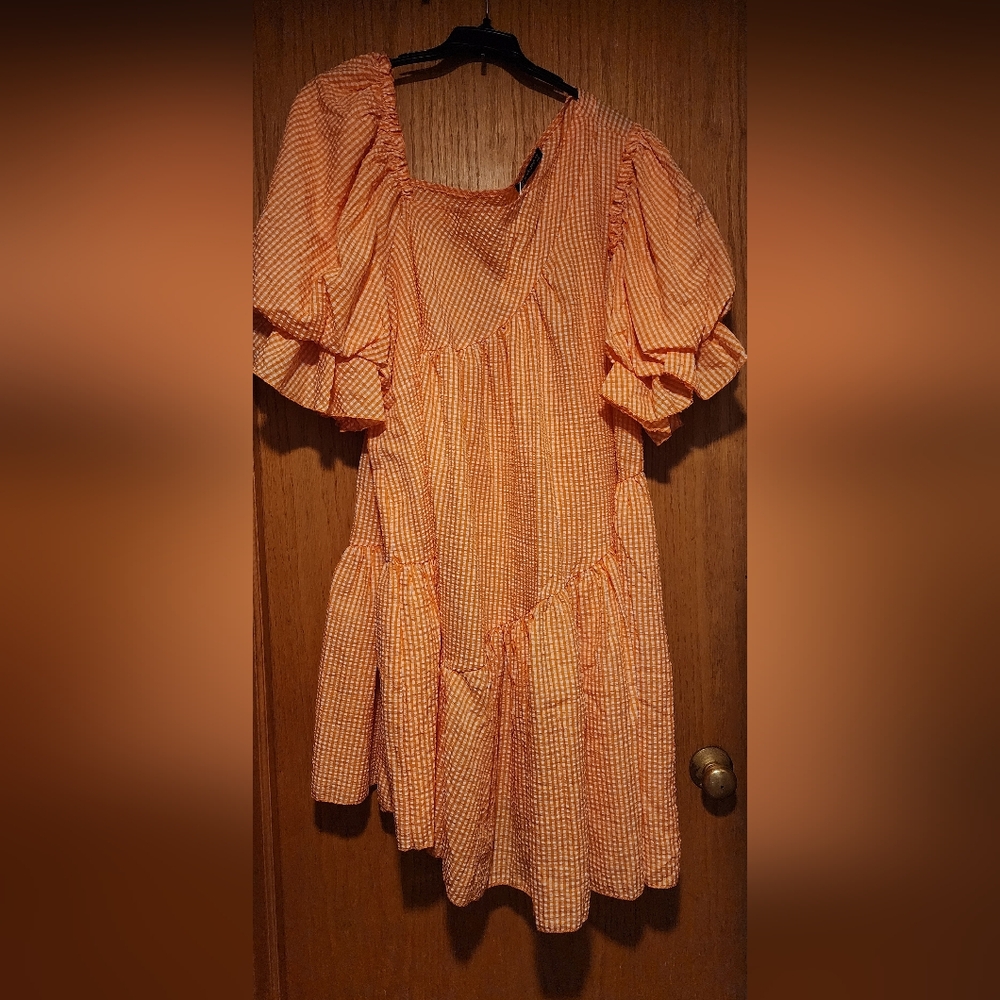 Simple Orange Checkered Dress